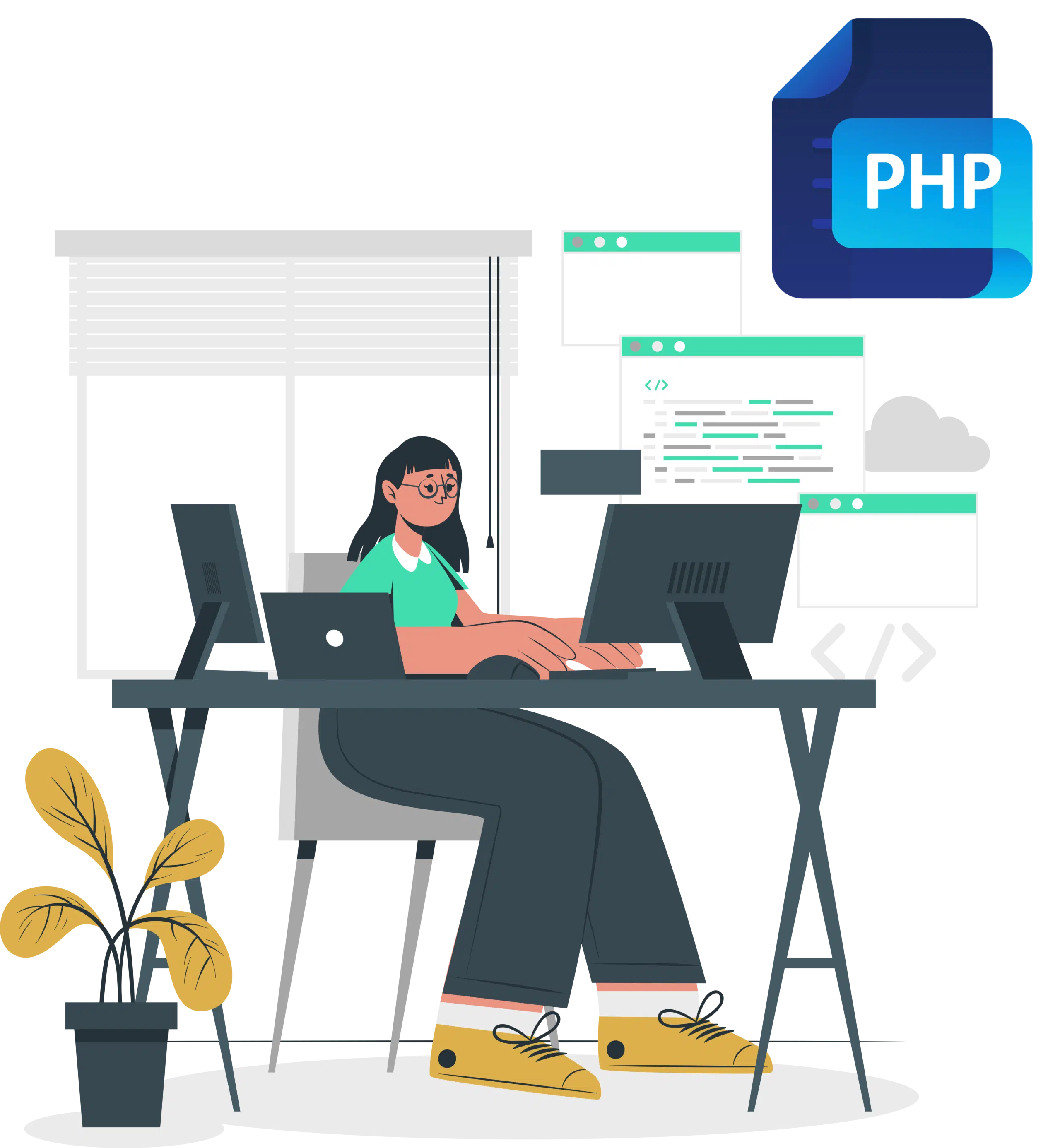 a girl completing her PHP assignment